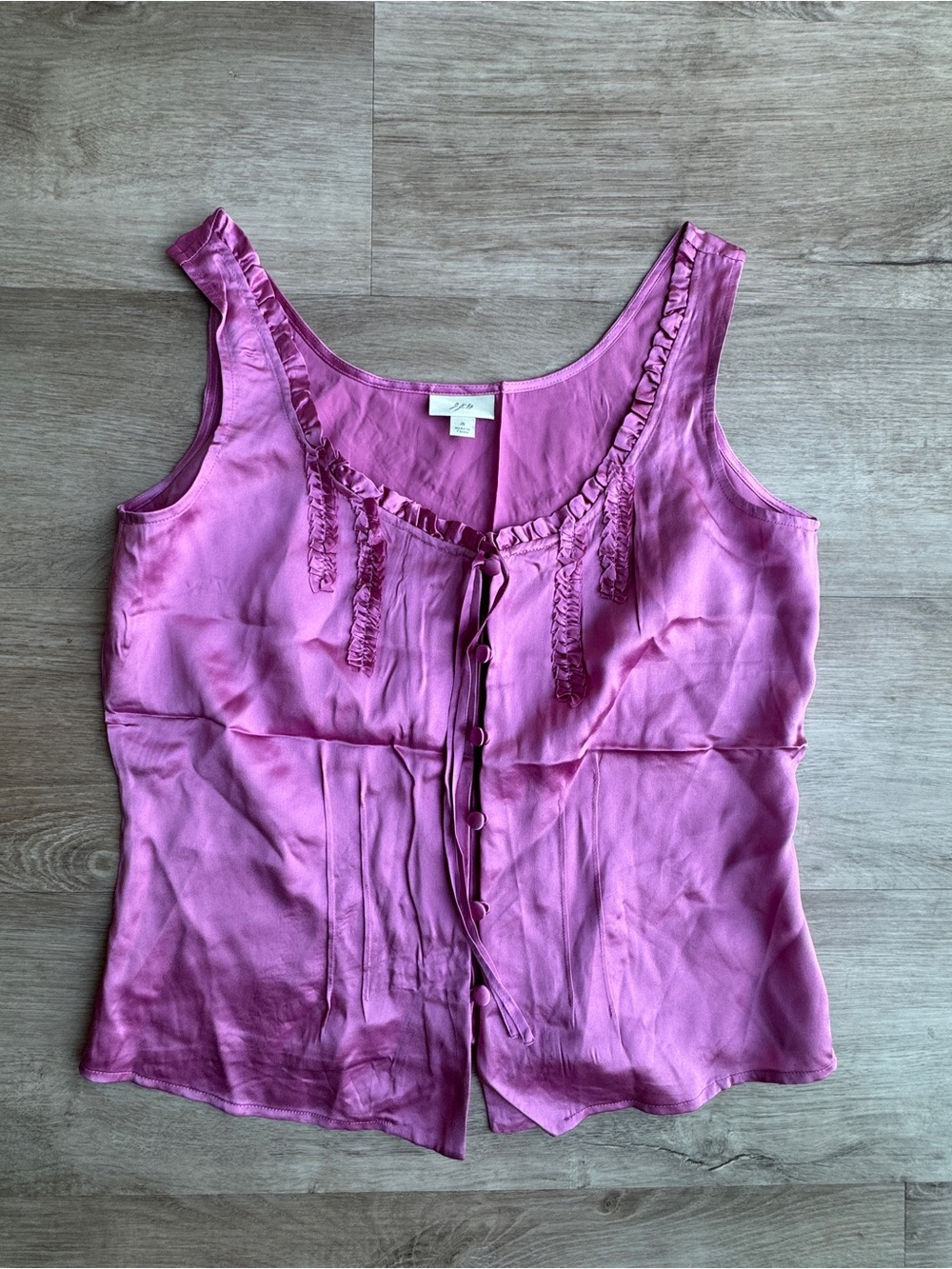 J.Jill 100% Silk Y2K Cottagecore Ruffle Cami Top button Blouse sz 4 Fuschia